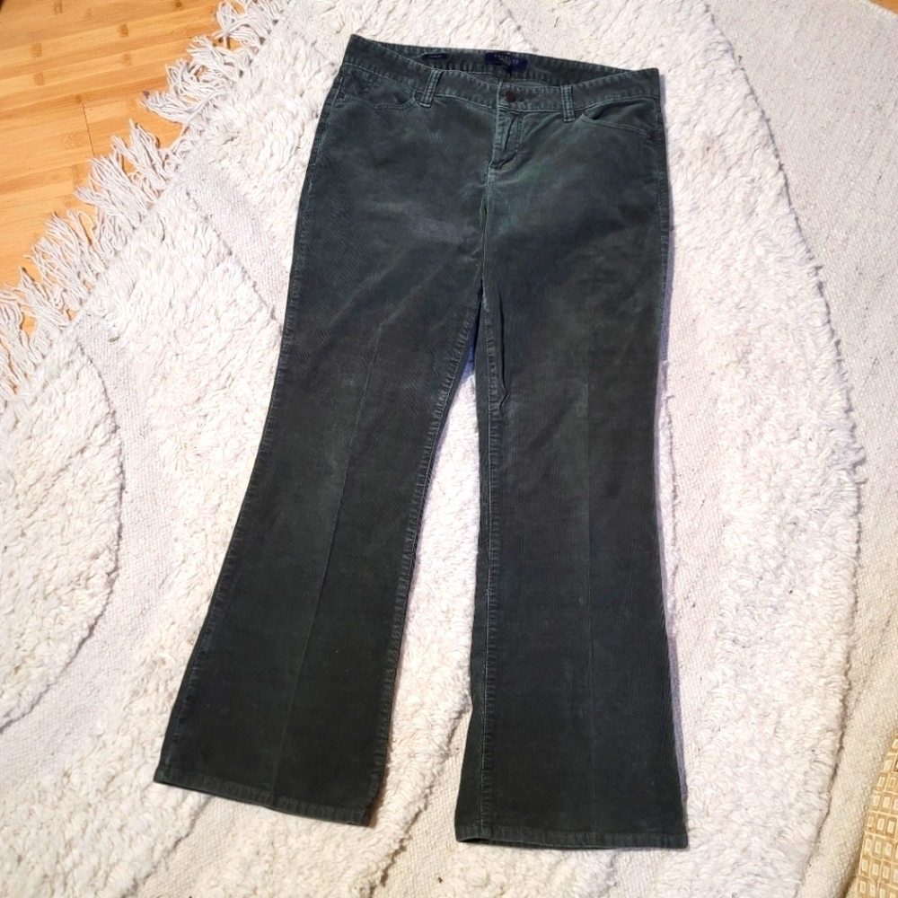 Talbots Petites Corded Mid Rise Cotton Flare Pants size 10P Dark Evergreen